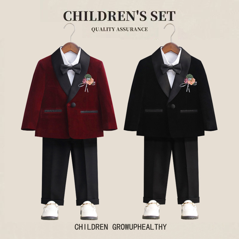 Children's Suit Set Korean Style Kids' Clothing Autumn and Winter Boys' Flower Boy Birthday Outfit Stylish Piano Performance Host Costume