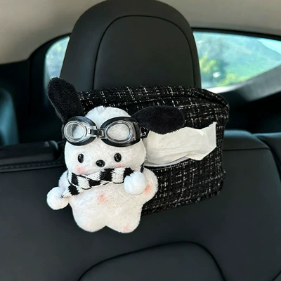 box cute girly kitty: Car tissue box/set - aviator-glasses-black-scarf-pacha-black-chanel-style-tissue-bag