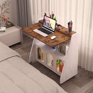 Home Office Desk with Wheels, Rolling Computer Writing Table with Neutral Lockable Wheels and Storage