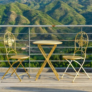 Nordic Balcony Small Table and Chair Three-piece Set Casual Folding Outdoor Courtyard Iron Terrace Table Modern Balcony Small Coffee Table