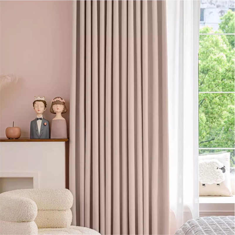 光を通さない赤非コーティング物理全遮光シェニール高級カーテン寝室客間クリーム風