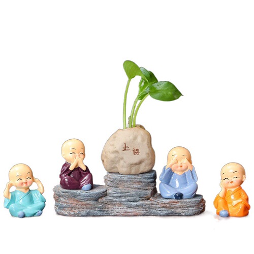 Creative Chinese Zen Four Little Monk Resin Ornaments Creative Little Novice Entrance Bookcase Coffee Table Home Decoration