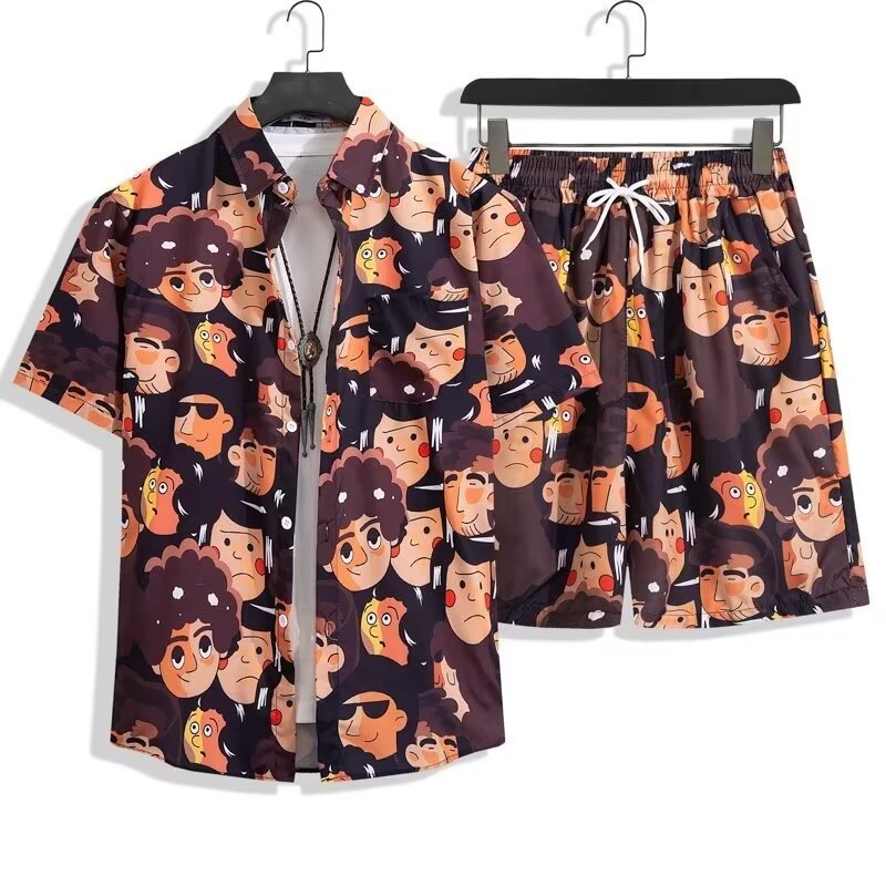 Ensemble chemise et short de plage hawaïen – Tenue décontractée florale pour homme/couple tropical (M-3XL) – Vêtements de vacances d'été légers et respirants_voghion.com