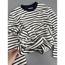 肌理感撞色条纹圆领卫衣女宽松休闲时髦韩版纯棉套头上衣2024秋款