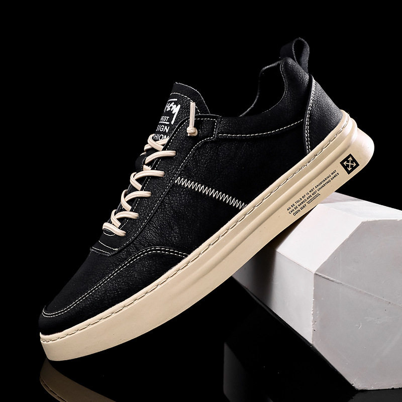 Modas coreanas de moda superfibra de cuero de altura baja sin lazos zapatos casuales de un solo pie de zapatos de skate de la mano ligero