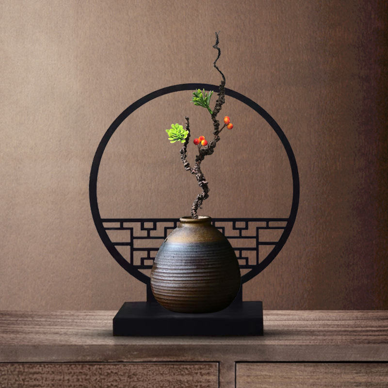 Adornos decorativos de escritorio con jarrón chino y plantas artificiales, estilo clásico oriental, ideales para sala de estar o vitrinas