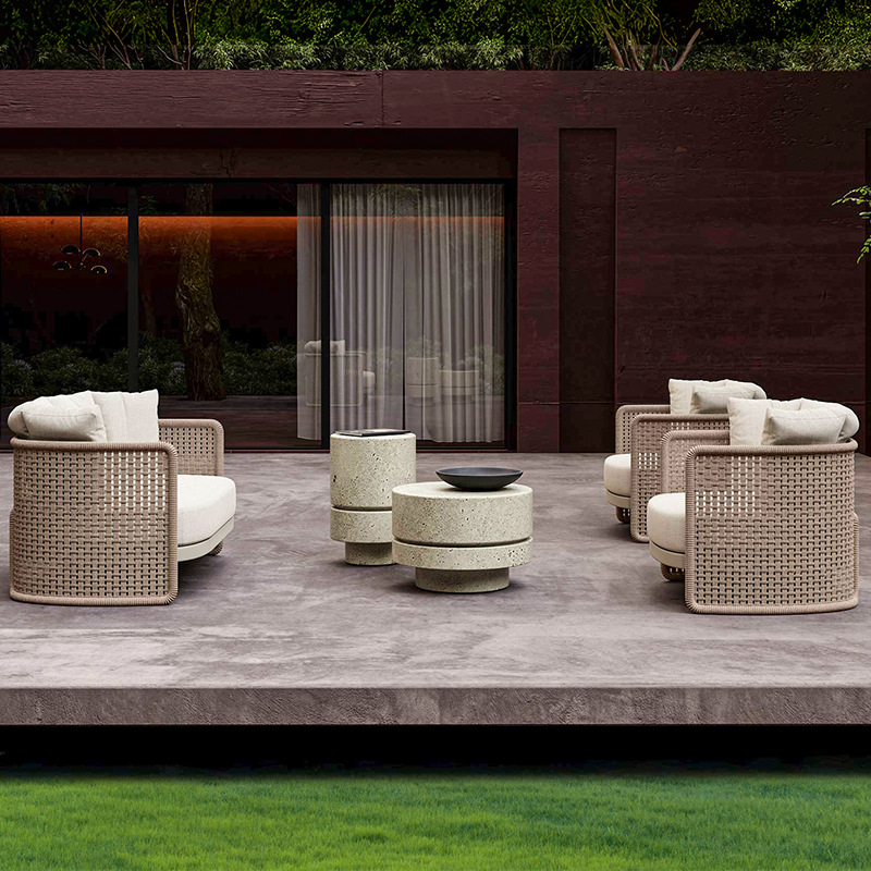 Sofá de ocio al aire libre mobiliario jardín al aire libre terraza impermeable silla de caña protección solar patio balcón combinación de sofá de caña