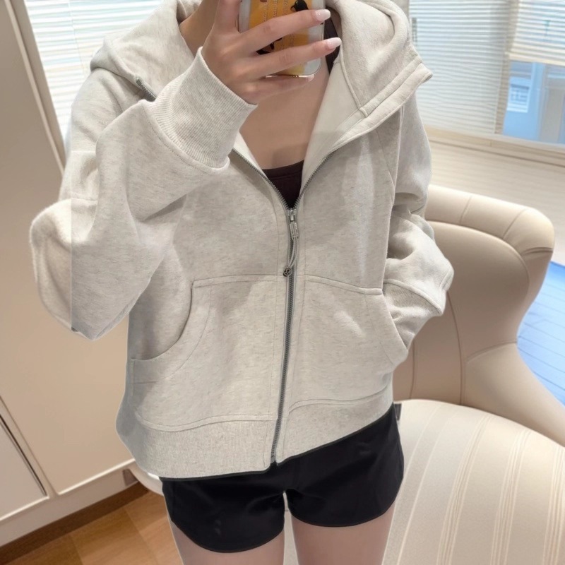 lulu Embroidered Scuba Jacket Short Full-Zip Loose Hooded Yoga Sports Sweatshirt