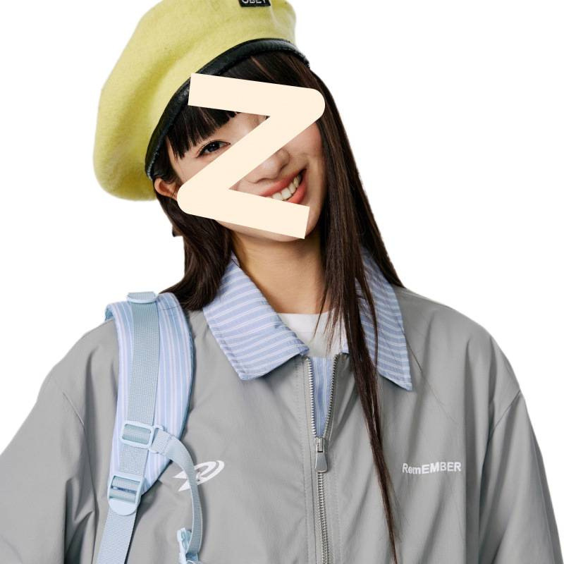 Burgenland美式覆古刺绣假两件翻领外套女秋季休闲宽松衬衫领夹克|undefined