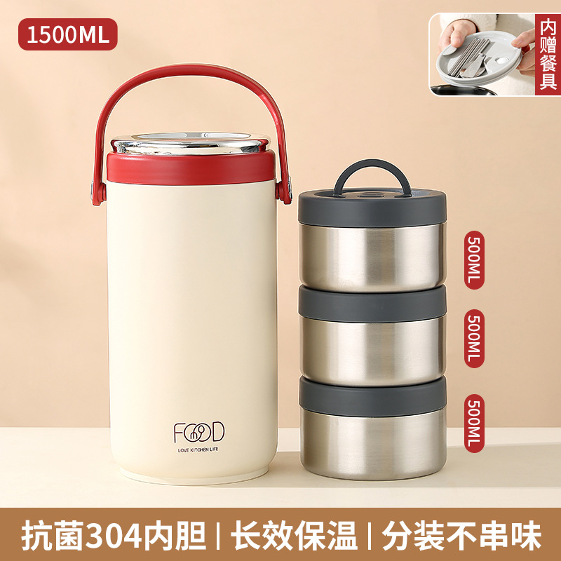 Aislamiento térmico 304 oficina de acero inoxidable alumno caja de almuerzo portátil de gran capacidad con cubiertos sellado a prueba de fugas olla