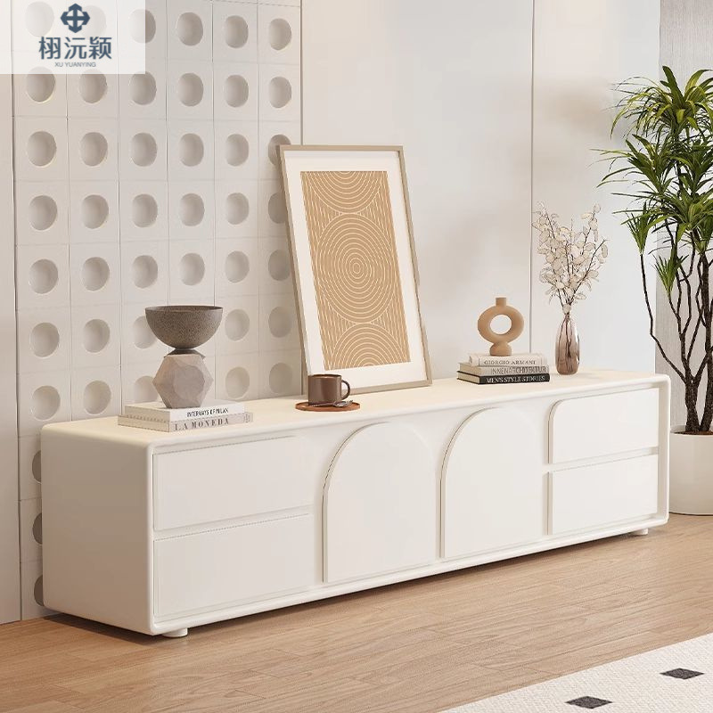 French-Style Cream Tv Cabinet, Simple Modern Minimalist Small Apartment Coffee Table, Floor-Standing Living Room Home Tv Cabinet