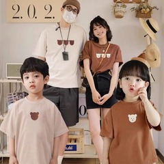 Korean version 2024 summer high-end parent-child clothing mother-child mother-daughter baby family clothing bear type a cotton short-sleeved
