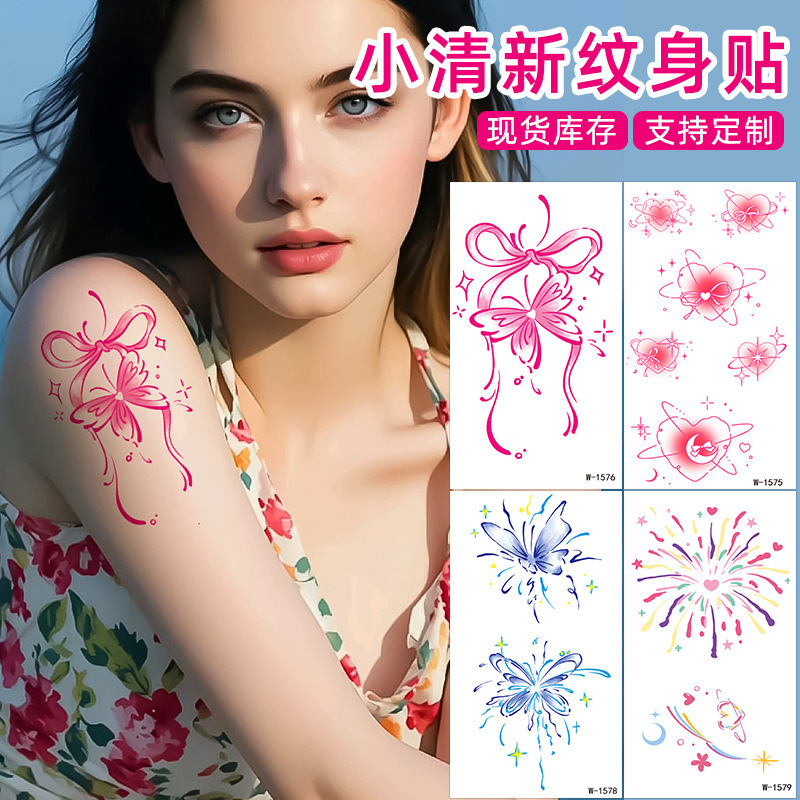 Butterfly Tattoo Stickers Small Fresh and Beautiful Cartoon Ins Style Colorfulful Stylish Waterproof Realistic Long-Lasting Kidsren's Makeup Stickers