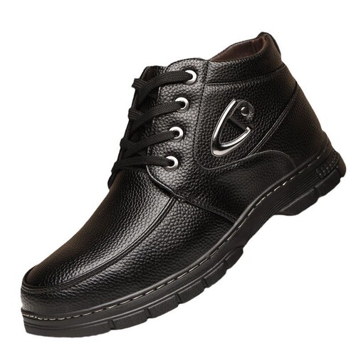 Winter Fleece Lined Thick Men's Cotton Shoes Casual High Top Wool Warm Snow Boots Slip-Resistant Soft Leather Shoes
