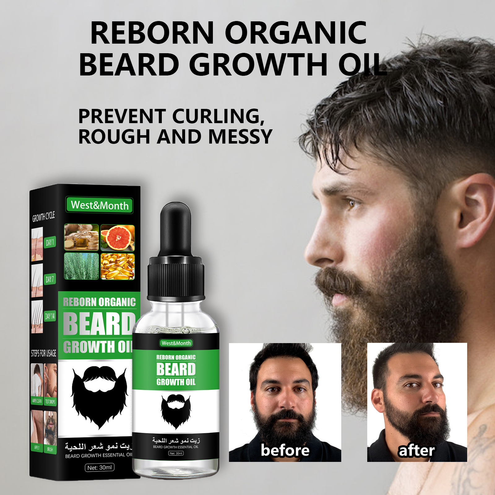 West&Month Men's Beard Care Solution Nourishes and Softens Beards and Mustaches Men's Beard Care Solution