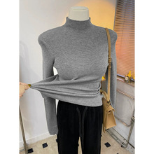 灰色高级感修身打底衫女气质半高领上衣2025春季纯色内搭针织毛衣
