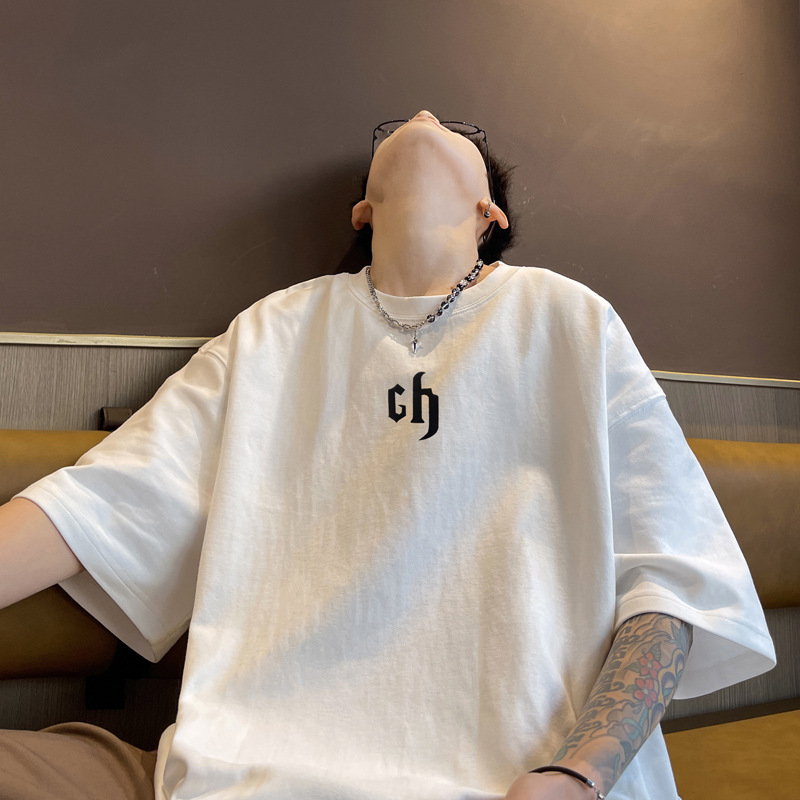Marca de moda Otoño hombres de manga corta Camiseta de algodón de los hombres cuello redondo más tamaño de grasa suelta de manga corta azul oscuro 5 image 20
