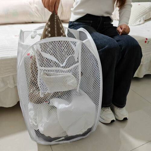 Wholesale foldable laundry basket with handle and mesh dirty clothes basket for home clothing storage, hanging laundry basket