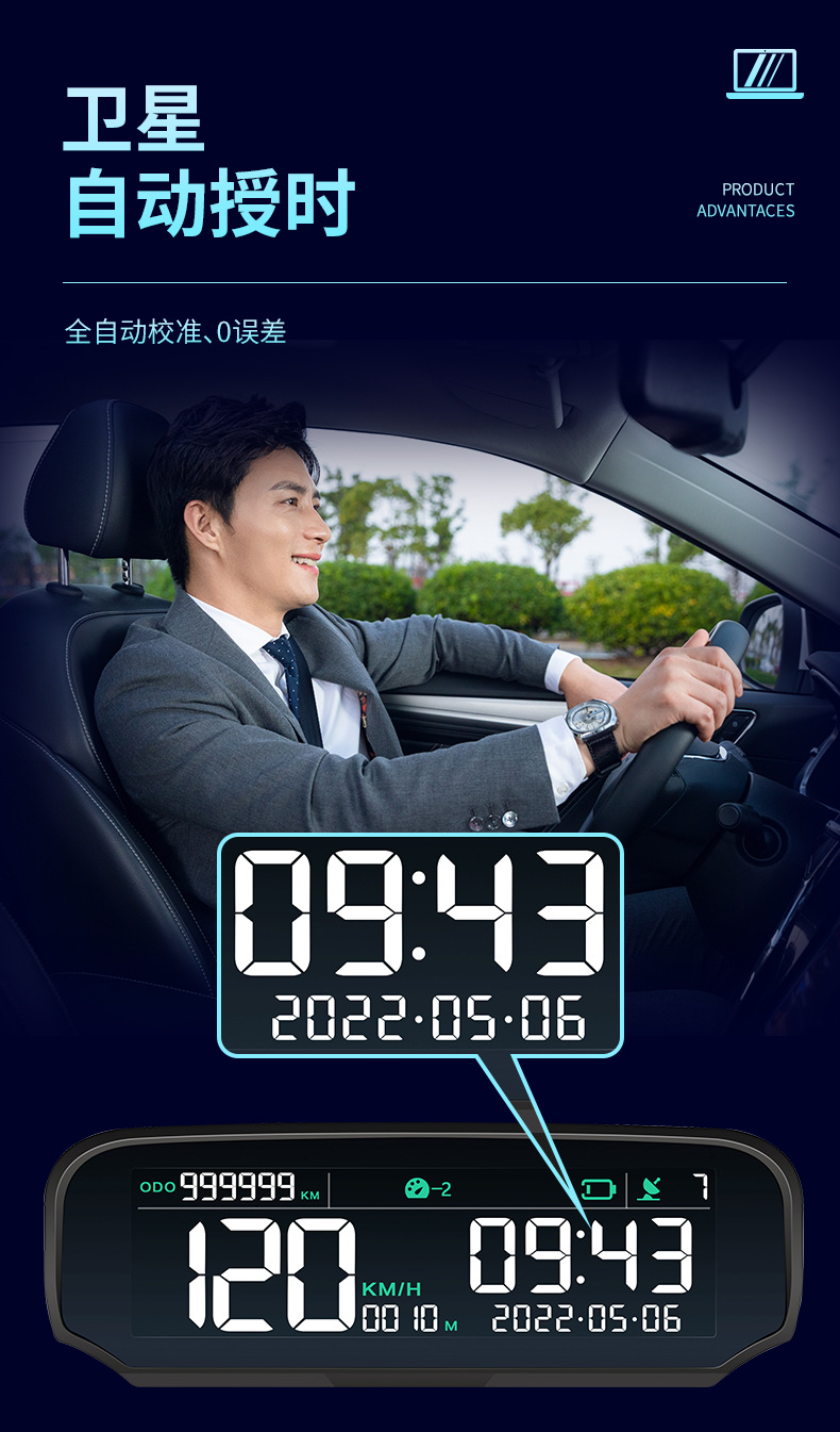Car Hud Head-Up Display Gps Speedometer Beidou Universal Code Meter Altitude Total Mileage Clock Solar Wireless