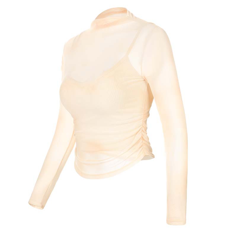 Netsuit para mujeres con cojín de pecho temperamento primavera y verano blusa de adelgazamiento pilates gimnasio mangas largas