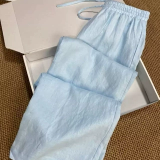 CHAO级推荐！浅蓝色天丝亚麻阔腿裤女夏季极简风透气凉感直筒裤子