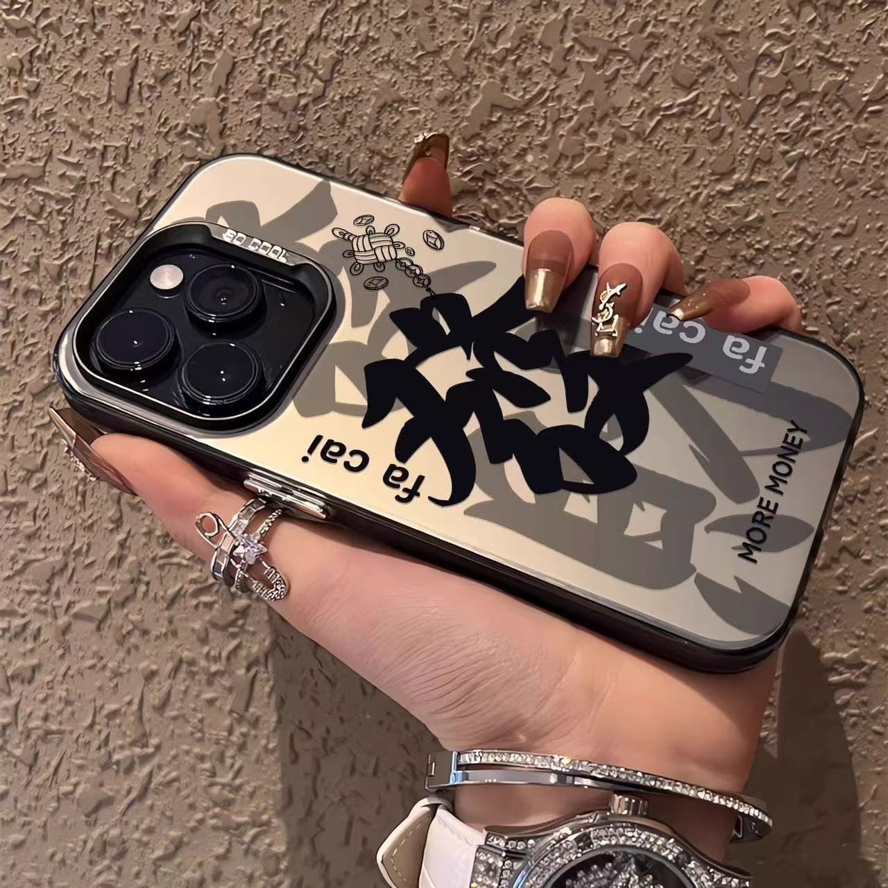 Estilo explosivo para hacer una fortuna Apto para iPhone 16 funda para teléfono móvil Apple 15promax nuevo 14 anti-caída 13 mate 12 personalidad