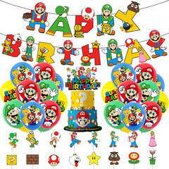 新しいスーパーマリーゲームテーマ子供パーティー用品マリオラ旗風船ケーキセット