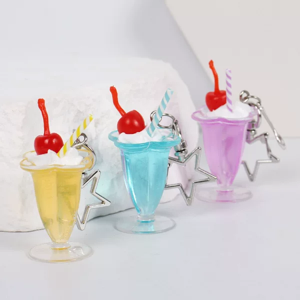 Creative handmade cream glue handmade keychain simulation drink dessert Cup pendant student schoolbag pencil case decoration