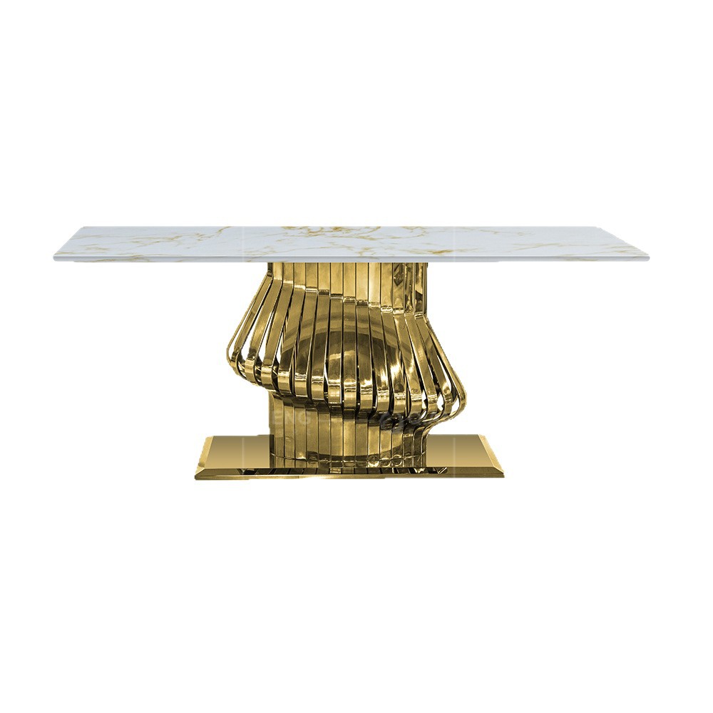 Mesa de Comedor Rectangular de Mármol para 8 Personas de Acero Inoxidable para Restaurante