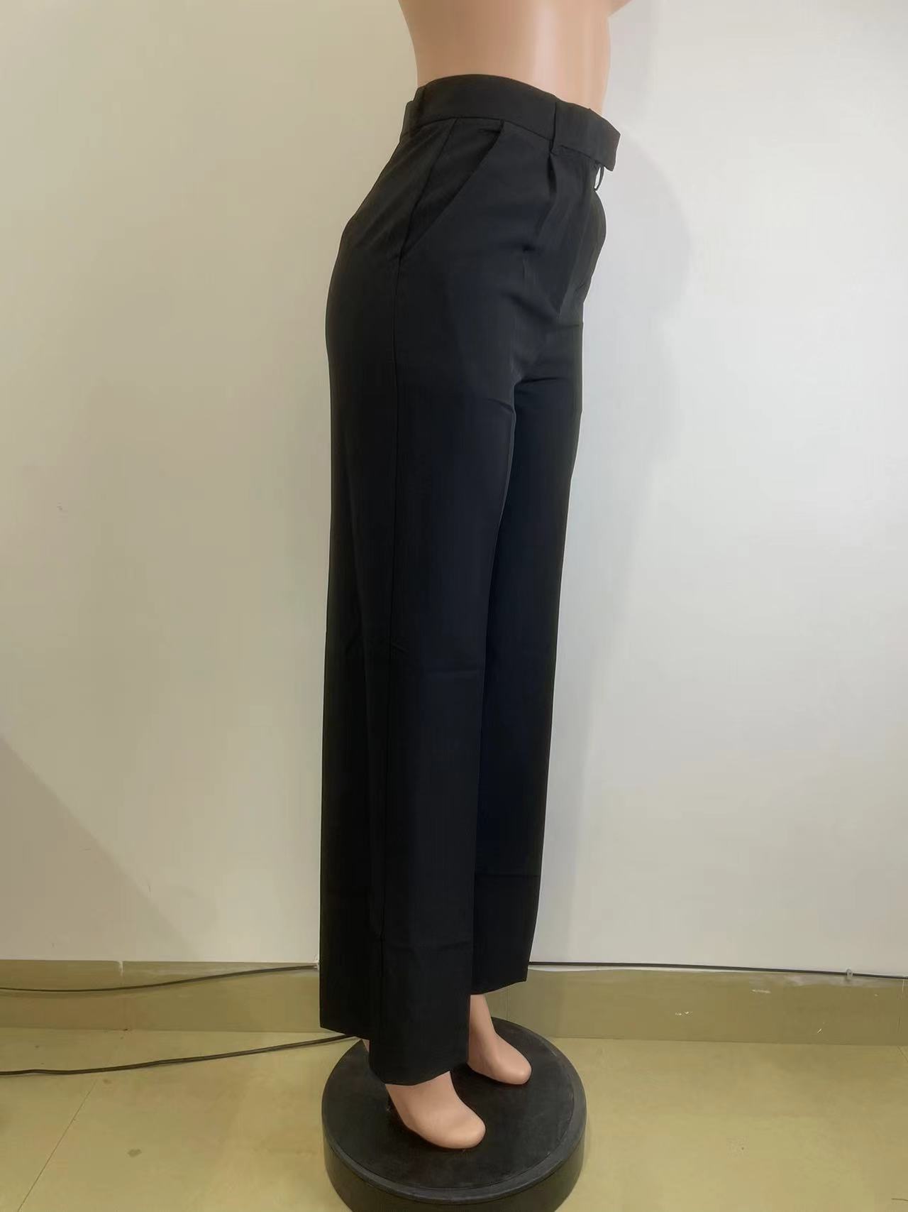 High waisted straight wide leg casual trousers_mkmklike.com