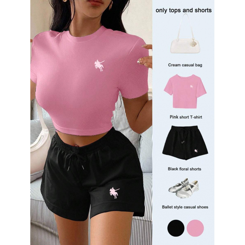 C 74114 comercio exterior Aliexpress transfronterizo 2 conjuntos de caballero casual impreso camiseta y pantalones cortos