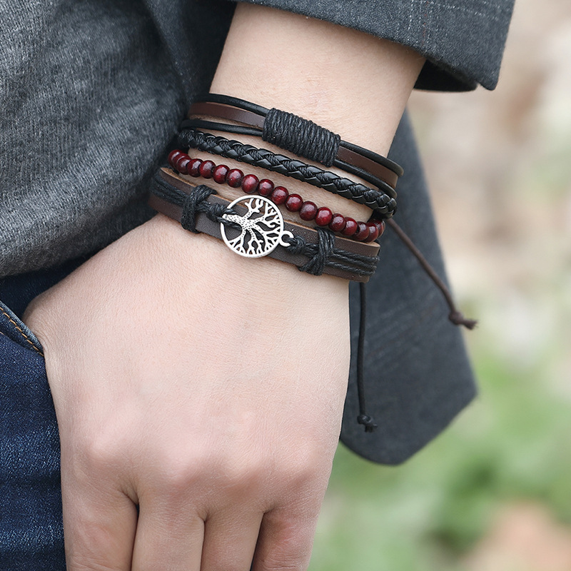 fashion happy tree braided leather bracelet