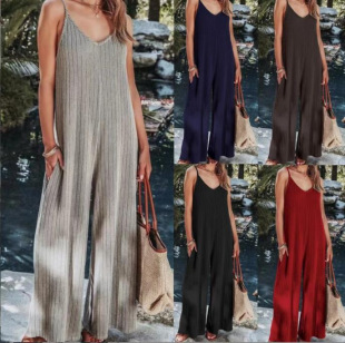 2025 European and American Women's Clothing Amazon New Jumpsuit Pit Strip Fleece Pure Color Sexy Plus Size Women's Jumpsuit Women