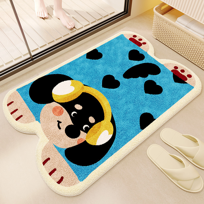 Cute Plush Dog Bathroom Absorbent Anti-Slip Mat Toilet Door Mat Bedroom Living Room Door Mat Irregular Carpet