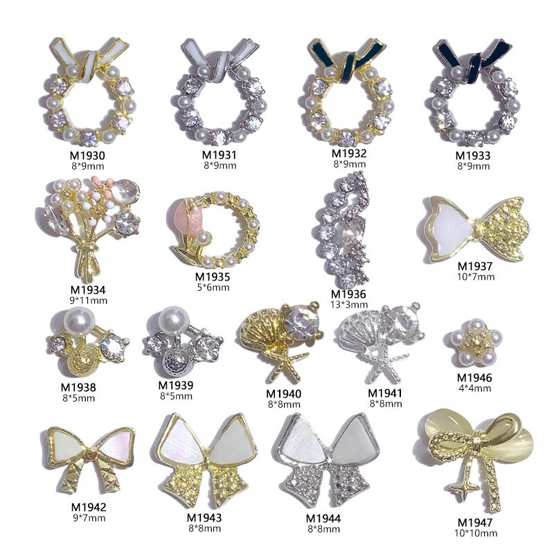 Nail art bouquet ring alloy metal jewelry nail decoration wreath bow Diamond Pearl mini flower tassel Nail art bouquet ring alloy metal jewelry nail decoration wreath bow Diamond Pearl mini flower tassel