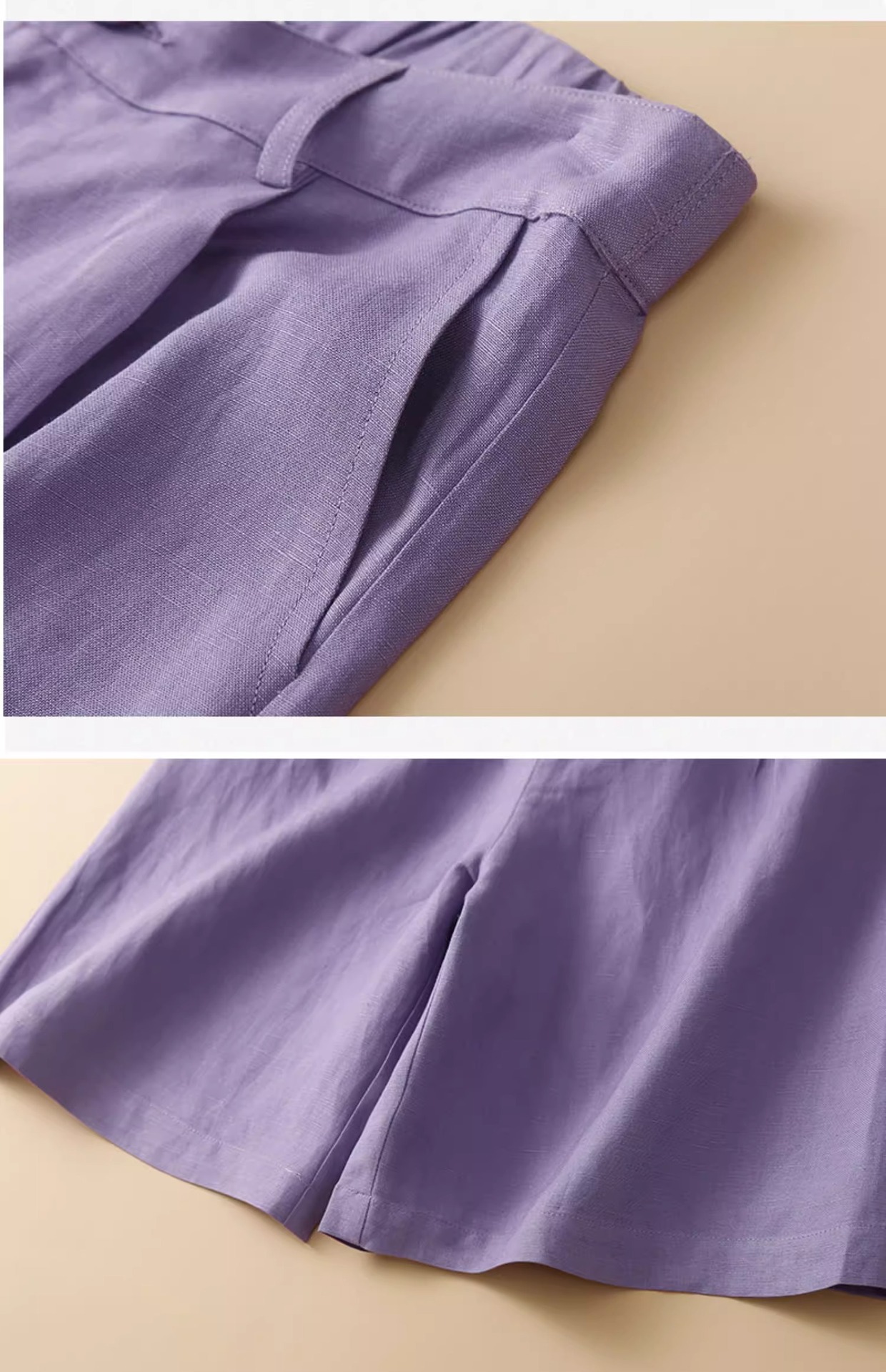 Quần short nữ ống rộng vải lanh cotton phong cách mới — Màu cam chi tiết 8