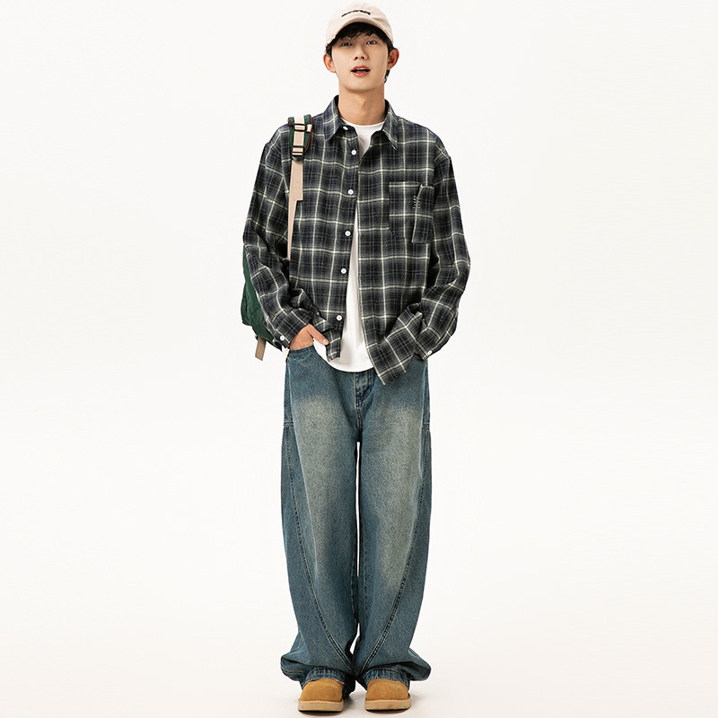 城市凡品 2024年秋季新款日系潮牌格子长袖衬衫宽松外套衬衣CS292