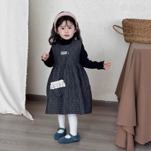 麦田季秋冬新款童装韩版女童波点夹棉背心裙儿童时髦绗棉连衣裙