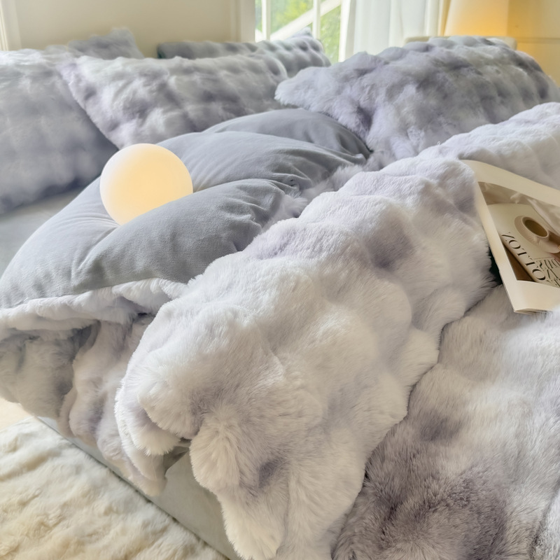 Brushed Bedding, Light Luxury And Simple Style, Popular New 2025 Model, High Weight Rabbit Plush Four-piece Set_voghion.com
