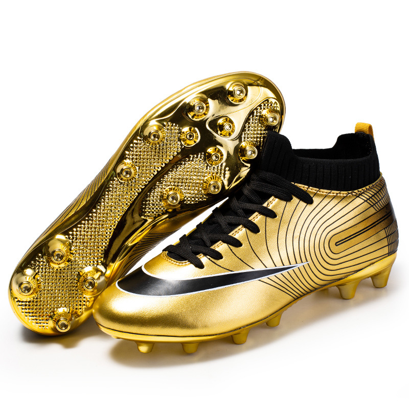 Local tyrant gold ag spike tf football shoes men's new high-top leather foot sports training shoes youth game football_voghion.com