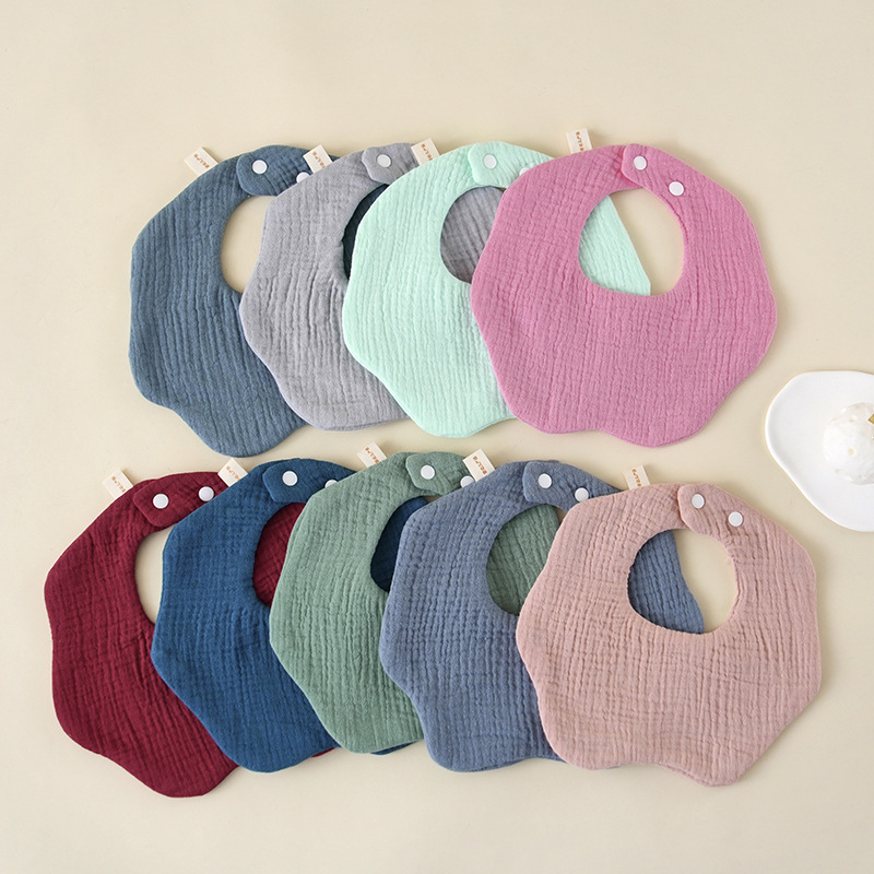 Petal Bib New Six-layer Crepe 360 Anti-spitting Slippery Towel Korean-style Plain Color Comfortable Skin-sticking Baby Bib
