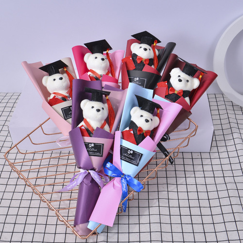 Graduation plush toy bouquet sunflower rose single cartoon bear Teacher's Day gift