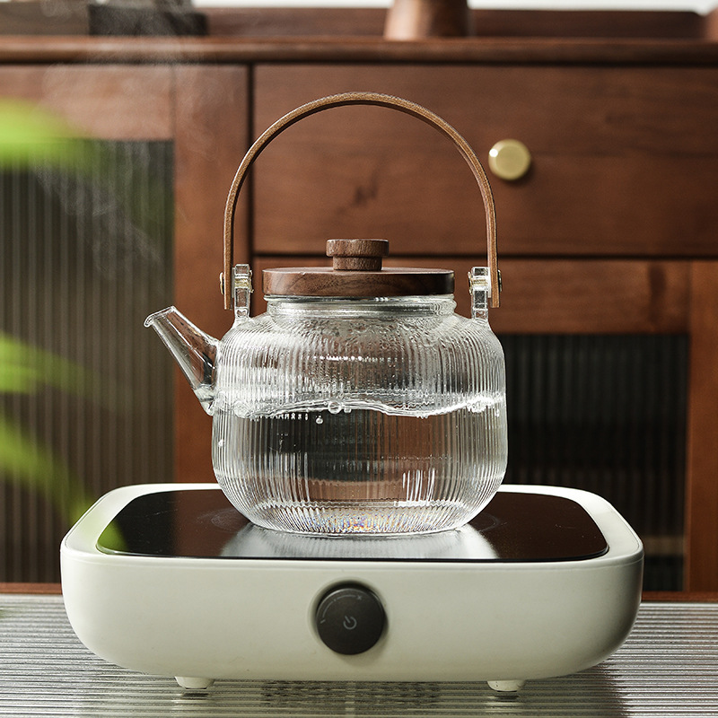 戶外圍爐煮茶加厚胡桃木茶壺煮茶器耐高溫木提梁家用茶杯茶具套裝