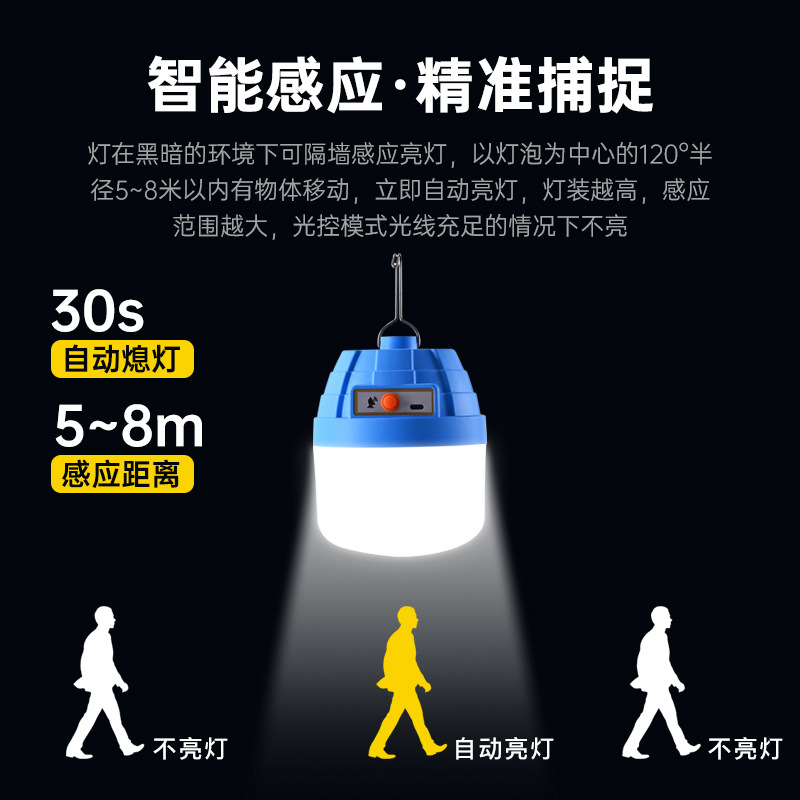 lámpara de iluminación recargable LED mercado nocturno puesto de radar de control remoto inducción larga duración lámpara de acampamiento de emergencia al aire libre