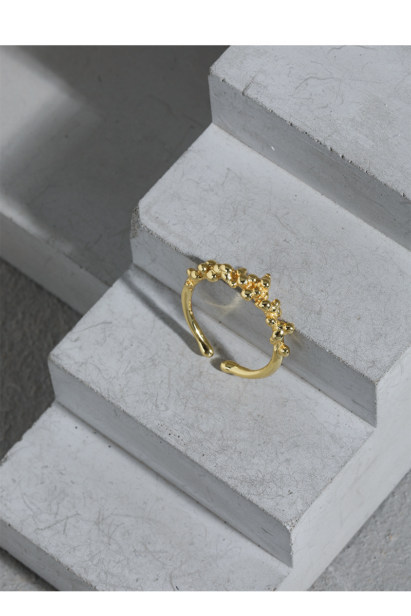 Korean minimalist irregular face beads S925 sterling silver open thin ring