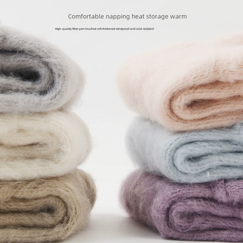 Warm knee socks with plush fur cuff and embroidery, mid-length, assorted colors