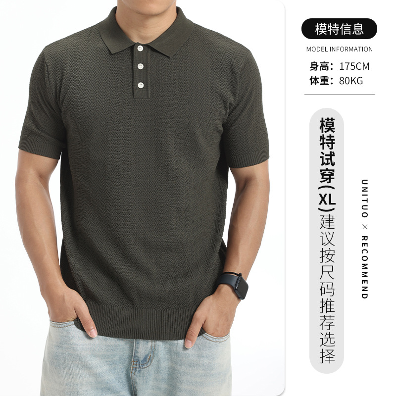 Transfronterizo texturas de hielo de alta calidad polo camiseta de hombre con solapa de manga corta camiseta de negocios casual de hombre