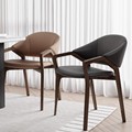 侘寂北欧设计师椅子极简意式复古餐椅家用实木高级真皮洽谈扶手椅
