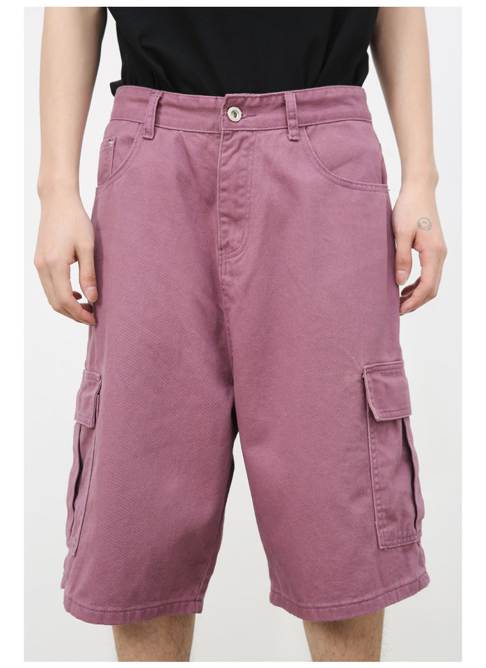 Quần short denim nam ống rộng ống đứng lửng 5 tấc phong cách Hàn, form rộng rãi dễ phối đồ — Hồng đào, Màu be nhạt, Màu cà phê, Trắng be chi tiết 26