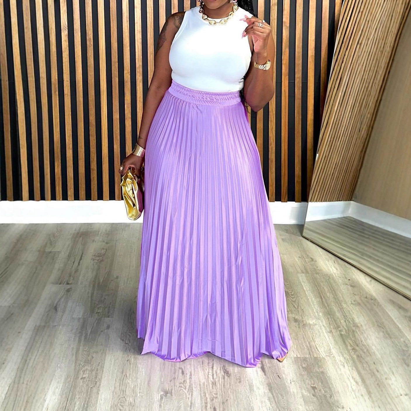 TB6231 Cross-border European and American Amazon Independent Station TEMU Loose Casual plus size Pleated Skirt Long Skirt